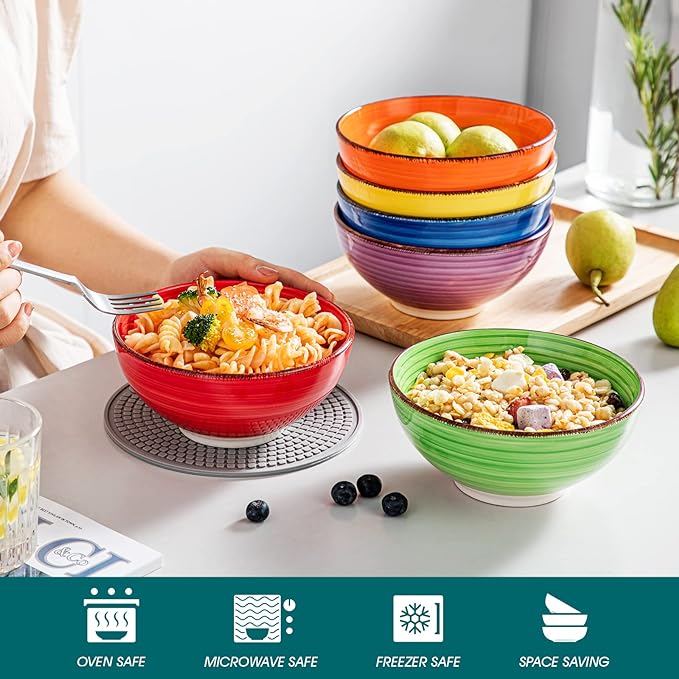 vancasso Bonita Cereal Bowls Set of 6-27 Oz Ceramic Soup Bowls, Microwave & - Image 4