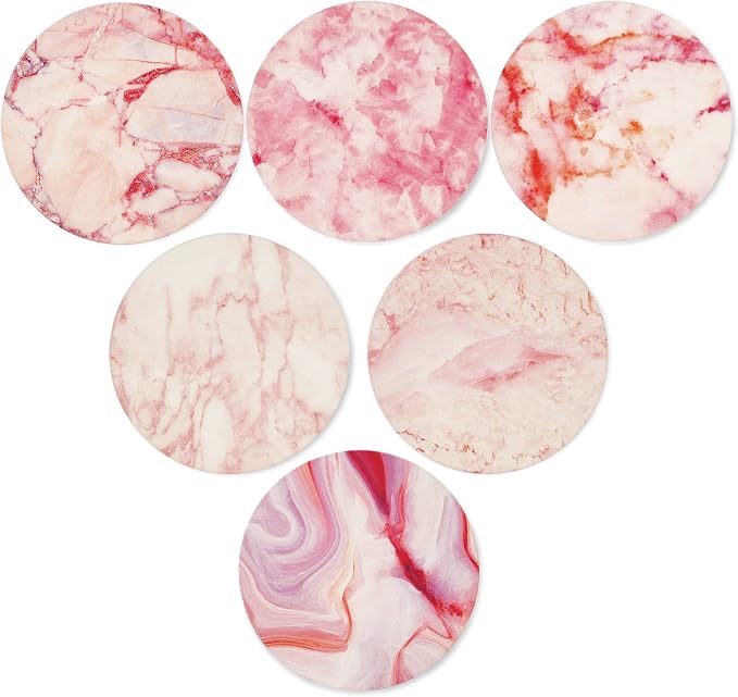 AD Set of 6 Coasters for Drinks Absorbing Round Ceramic Stone Coaster - Image 2