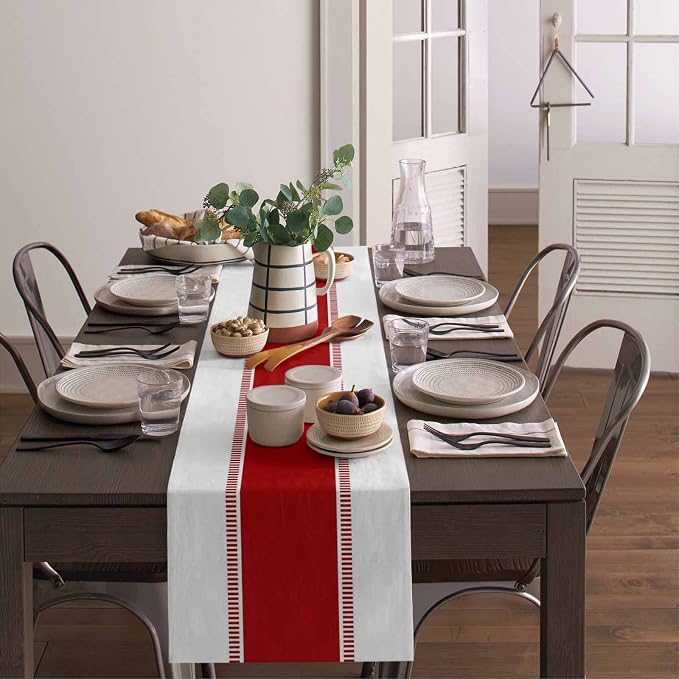 Red and White Table Runners 36 inches Long, Modern Stripes Table Runner Dresser - Image 4