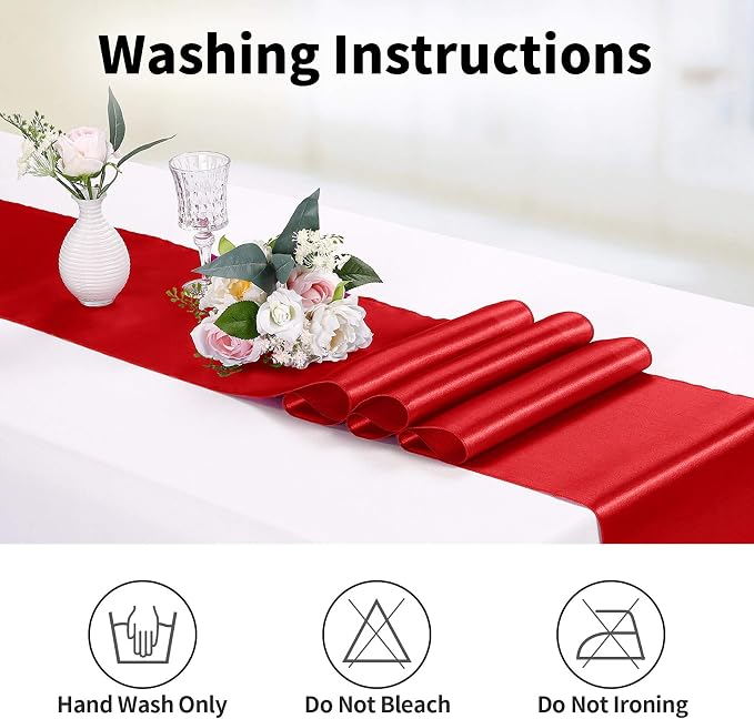 5-Pack Satin Table Runner Red 12 x 108 inches Long, Table Runners - Image 6