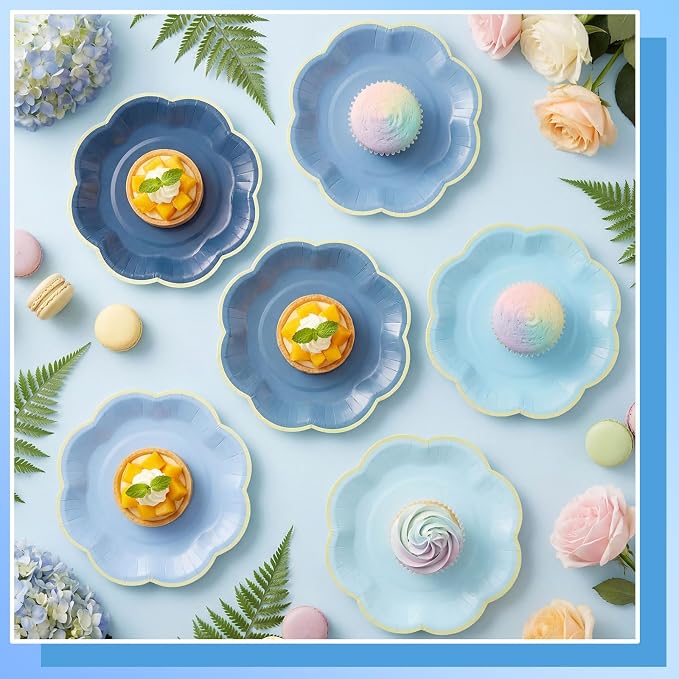 60 Pcs Blue Party Plates, 7 In Dusty Blue Dessert Plates - Image 4