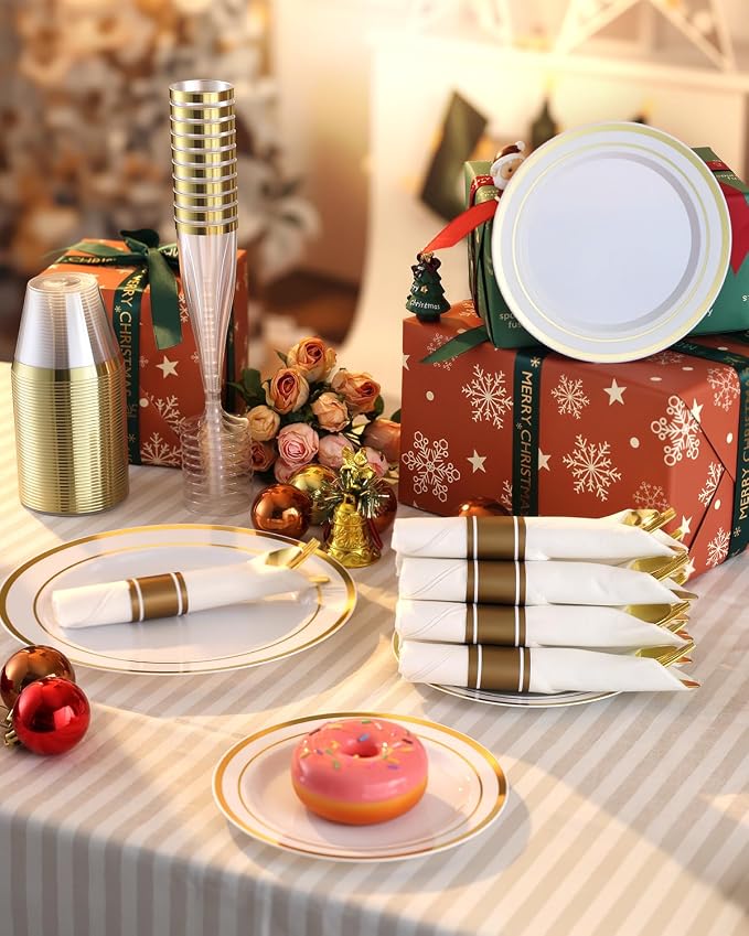 320PCS Gold Plates Sets, Fancy Disposable Dinnerware - Image 5