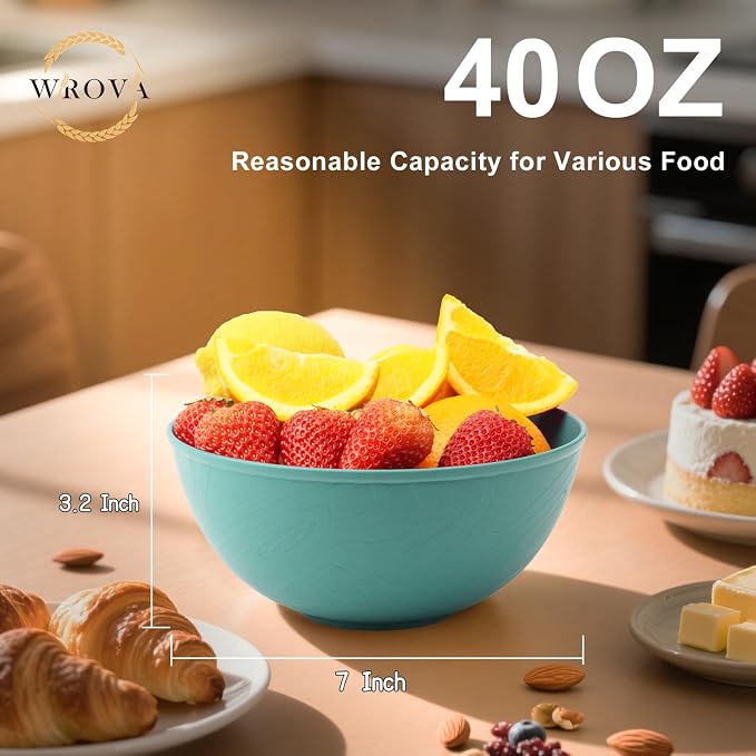Wheat Straw Bowls for Kitchen set of 6, Anti-Scald Thick Soup Bowls 40oz - Image 2