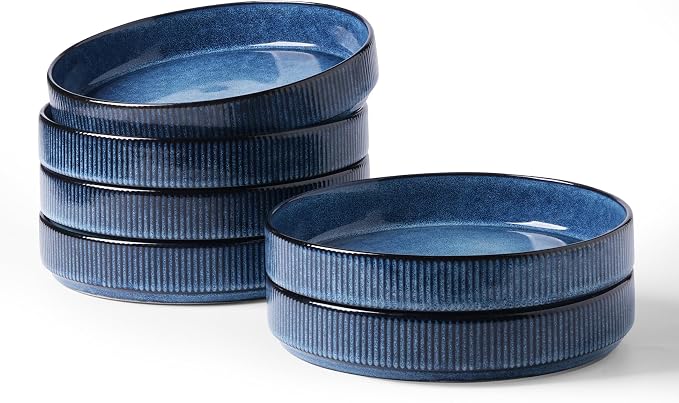 famiware Star 8.25" Pasta Bowls Set of 6, Bowl Plates, Nebulas Blue | Microwave by Famiware