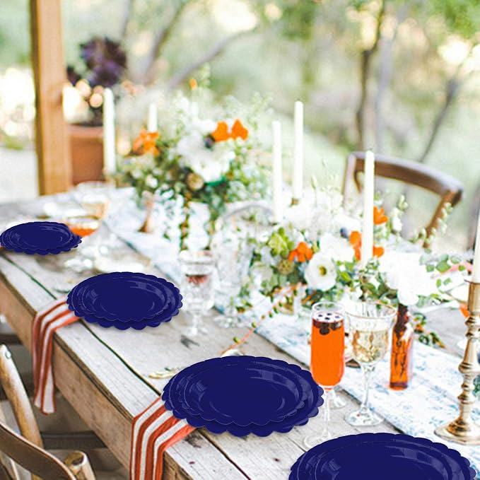 50 Pcs Blue Scalloped Paper Plates 25 × 7'' and 25 × 9'' Disposable Blue - Image 6