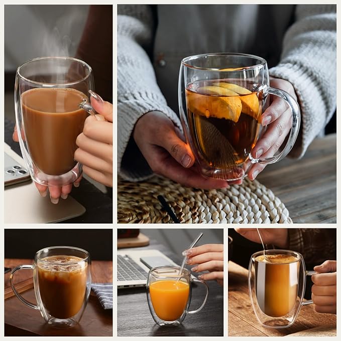 DINGPAI 15 oz Double Walled Glass Coffee Mugs, Large Coffee Mug - Image 8