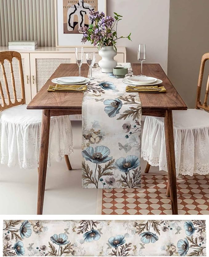 Vintage Tulip Flowers Table Runners 60 Inches Long, Cotton Linen Fabric Table - Image 6