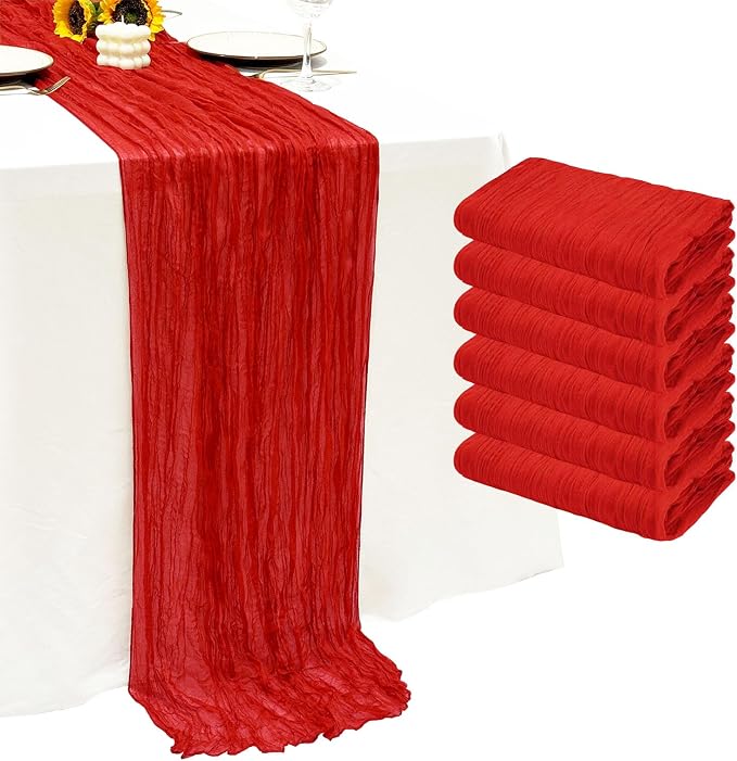 6Pack Red Cheesecloth Table Runner 20 x 120 inch Gauze Table Runner | Red by Seveups