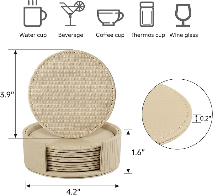Leather Coasters Set of 6 with Holder, Tabletop Protection, Coffee Table & Bar - Image 4
