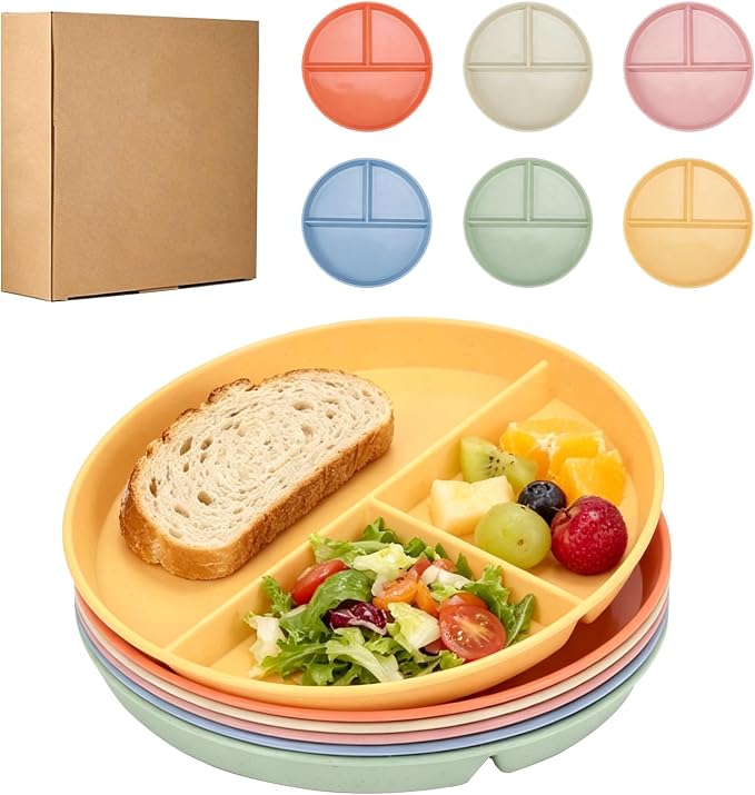 9-Inch Unbreakable Wheat Straw Divided Plates, Microwave & Dishwasher Safe | by LYHLYA