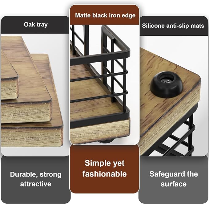 Wican Guest Towel Holder Tray for Bathroom, Oak and Iron Napkins Holder | - Image 4