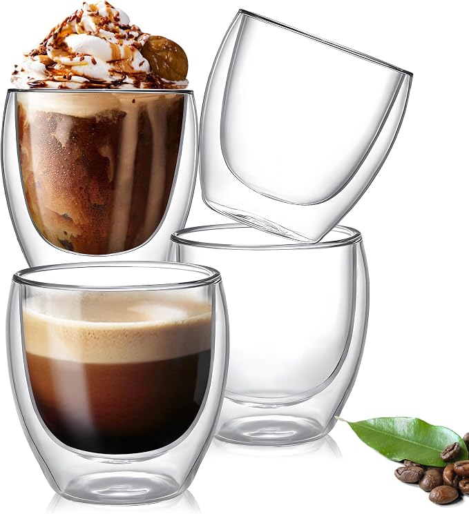 YMMIND Set of 4 Double Walled Glass Coffee Mugs 5 Ounces Insulated Layer Coffee - Image 2