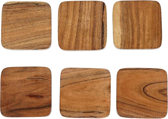 Acacia Wood Coasters with Iron Holder Stand - Image 7