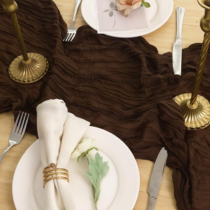 1 Pack Brown Cheesecloth Table Runner 120 Inch Boho Wedding Decor | Cheesecloth - Image 5