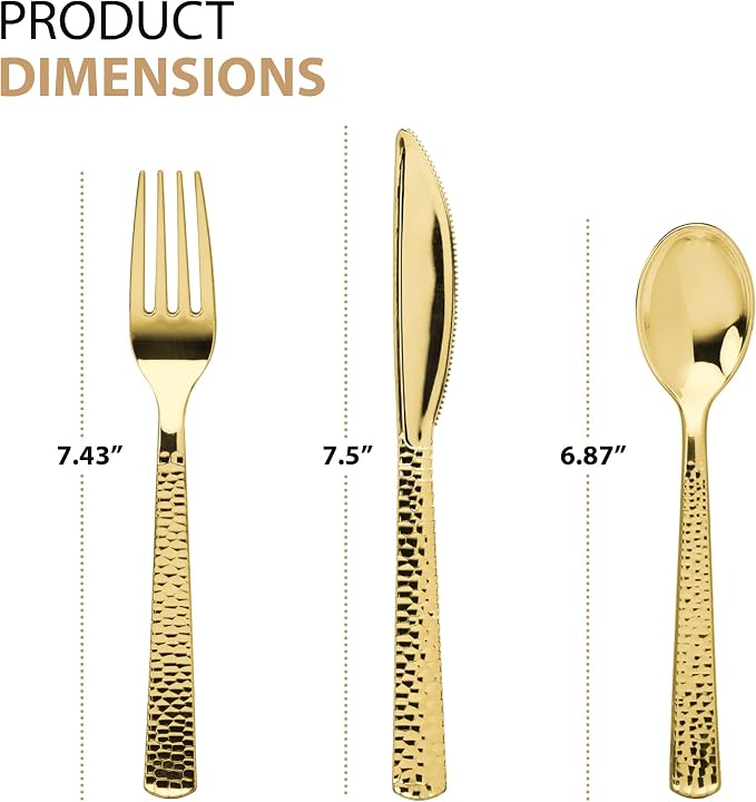 960 Piece Gold Plastic Silverware, Extra Heavyweight Disposable Cutlery Set - Image 3