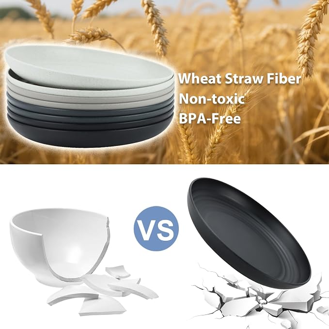 Wheat Straw Plates 9 Inch, Unbreakable Plastic Plates Reusable, Dinner Plates - Image 3