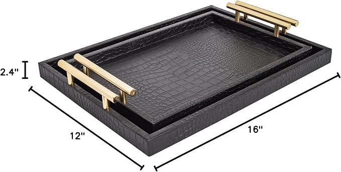 Set of 2 Modern Elegant Large Wood Serving Tray, Rectangle Decorative Tray - Image 10