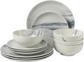 Gibson Home Cloudlight 12 Piece Plates and Bowls Dishes Blue and White by GibsonHomewares