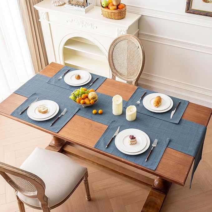 Linen Checked Placemats Set of 4, Machine Washable, Thick Textured Farmhouse - Image 7