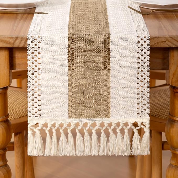 DeZerlor Boho Macrame Table Runner Spring Easter Farmhouse Woven Table Runner by DeZerlor