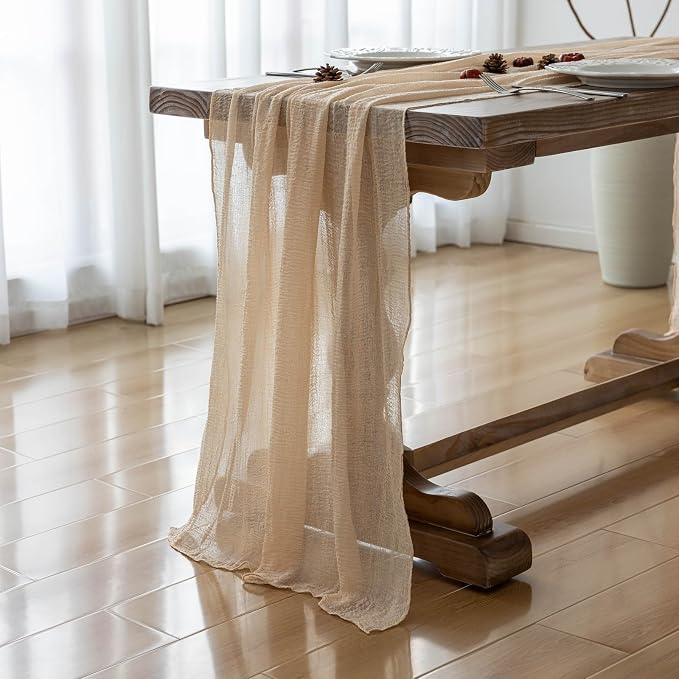 3Pcs Deep Beige Cheesecloth Table Runner 120 Inches - Image 3