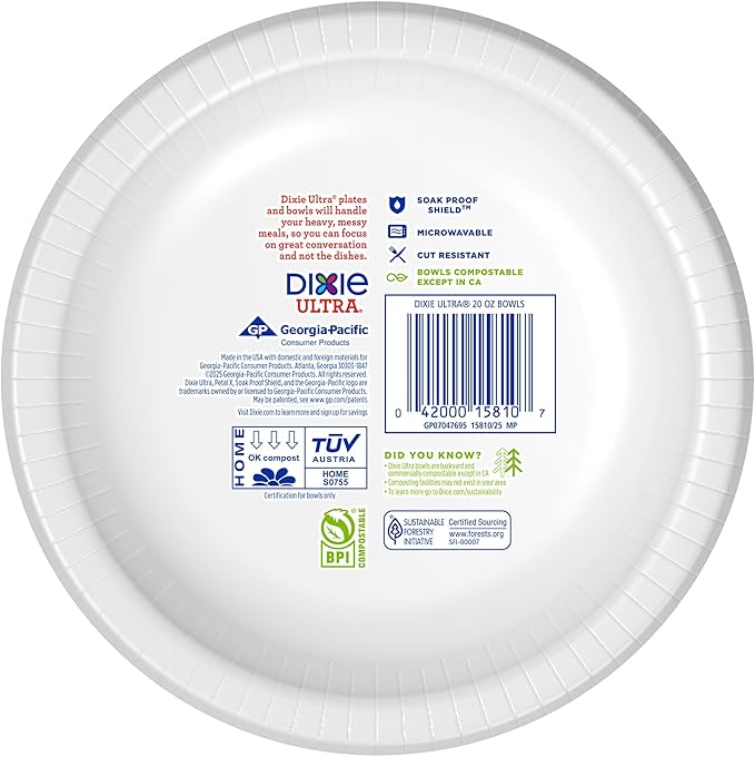 Dixie Ultra, Large Paper Bowls, 20 Oz, Microwave Safe, Compostable, Disposable - Image 6