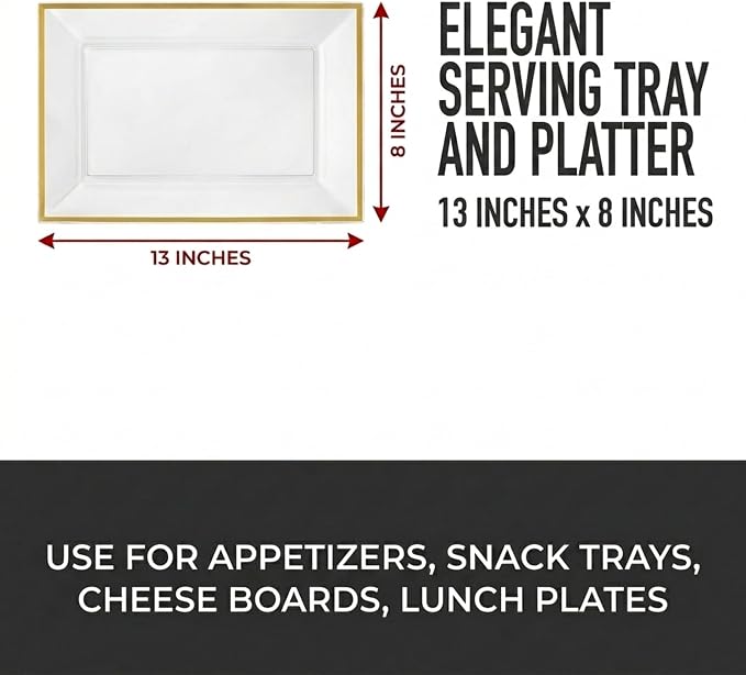 Clear Plastic Serving Tray Clear Gold Rim Disposable Serving Trays & Platters - Image 2