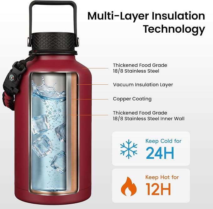 Konokyo 50 oz Insulated Stainless Steel Water Bottle Jug - Image 3