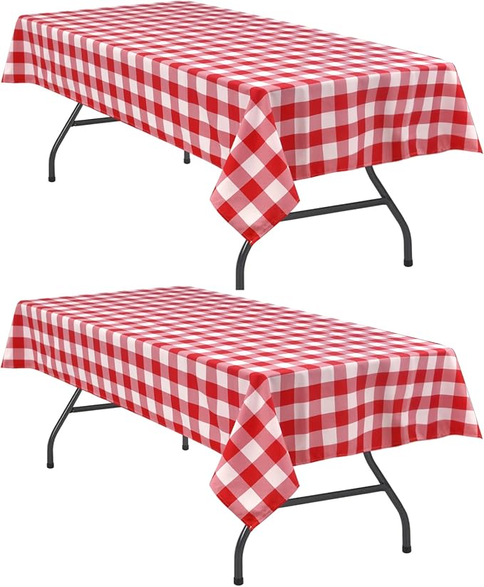 Red and White Plaid Tablecloth Waterproof, 2 Pack, 60 x 120 inch | Buffalo by Hiasan