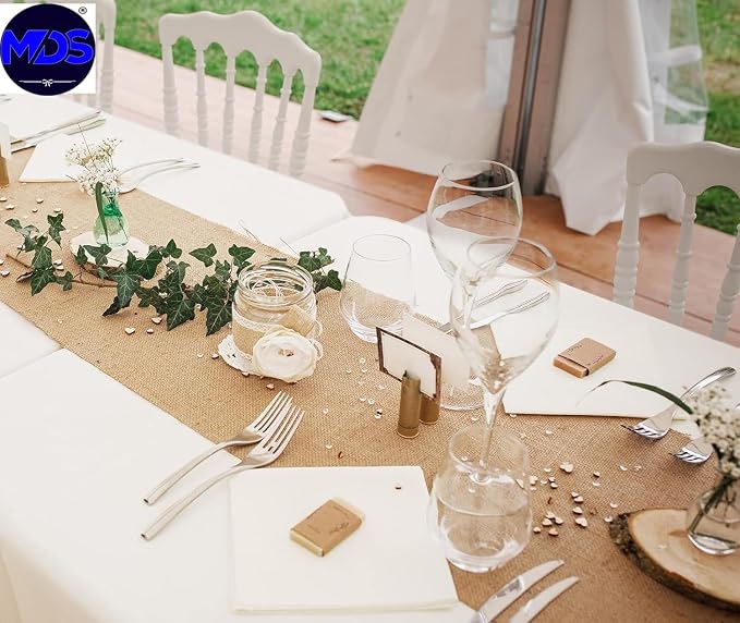 MDS® Pack of 20 Natural Burlap Table Runner, 12 x 72 Inch, Jute Vintage Rustic - Image 2