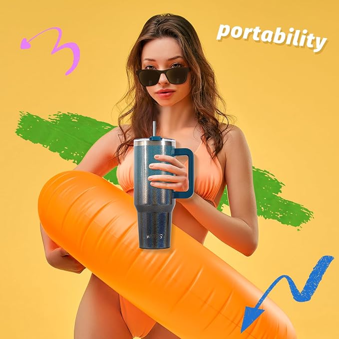 40 oz Shiny Tumbler with Handle and Straw, Stainless Steel Tumbler with Lid and - Image 5
