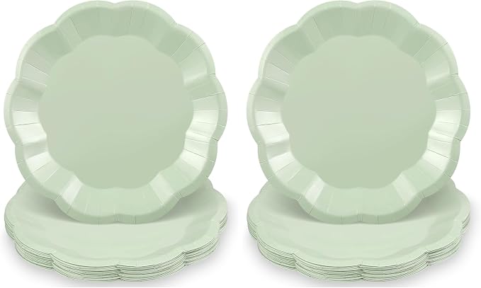 NatNarr 30pcs Sage Green Paper Plates, 9inch Scalloped Sage Green Dessert by NatNarr