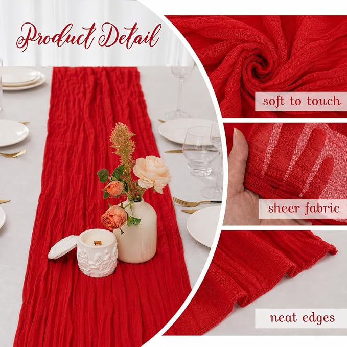 10 Pack Red Cheesecloth Table Runner 22 x 120 Inch Long Gauze Table Runner | - Image 3