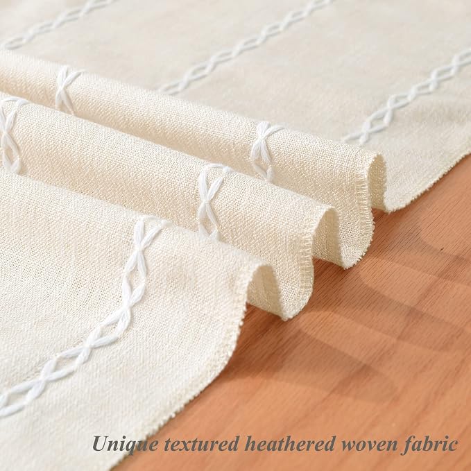 Wracra Rustic Linen Table Runner, Ivory Table Runners 36 inches Long | Raised - Image 3