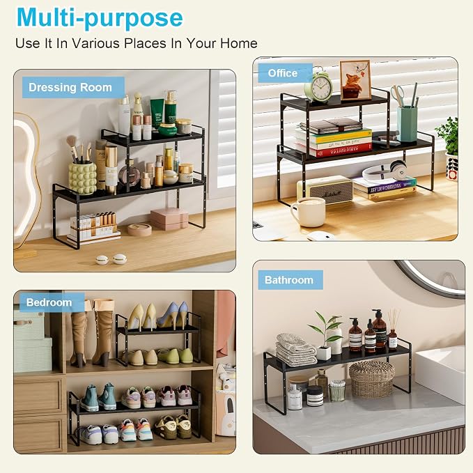 15.5 to 25.5 Inch Expandable Kitchen Cabinet Organizer Shelf, 2 Pack 30 LBS - Image 9