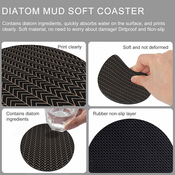 Simple Line Black Coasters Set of 6, Non-Slip Cup Coaster Mat - Image 9