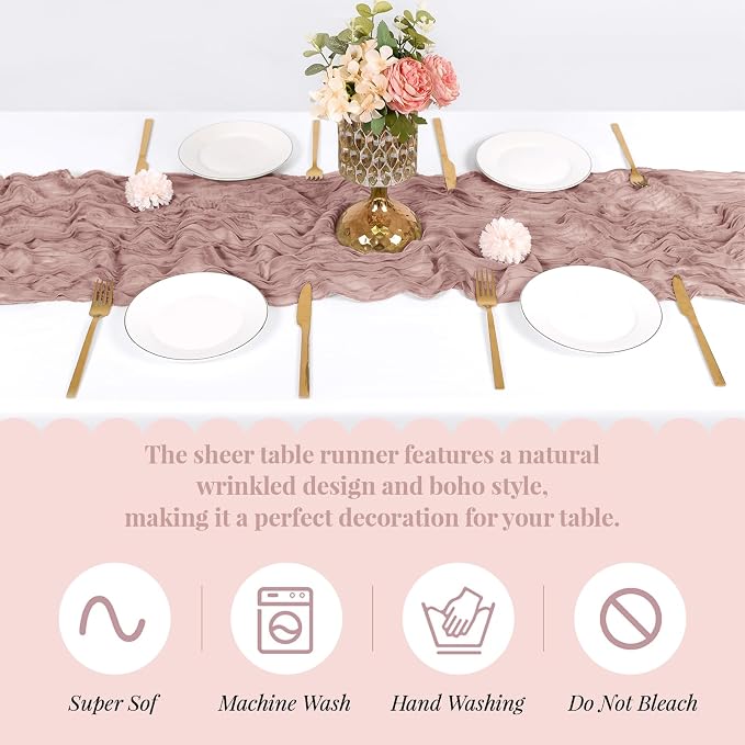 6 Pack Dusty Pink Cheesecloth Table Runner, 17 x 108 Inch, Gauze Cheese Cloth - Image 5