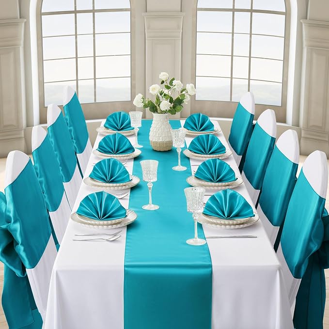 Teal Blue Satin Table Runner, 12x108 Inches, 2 Pack | Premium Satin, Smooth - Image 3