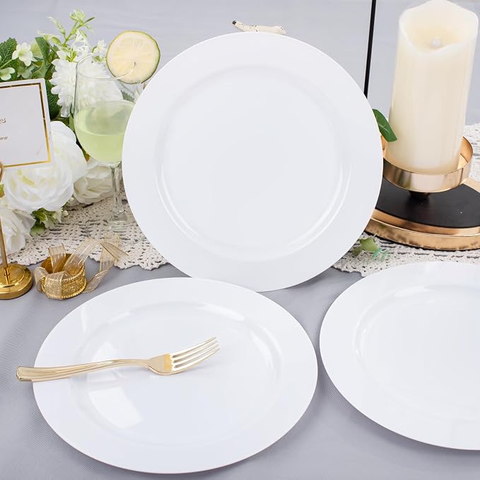 bUCLA 30PCS White Plastic Dinner Plates Disposable - Image 3
