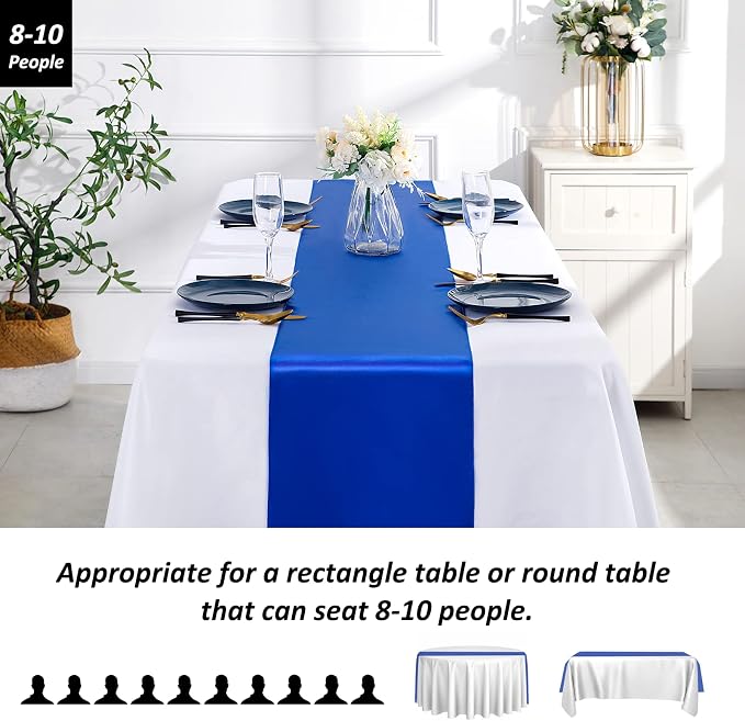 SiinvdaBZX 12 Pcs Royal Blue Satin Table Runner 12 x 108 inches Long | Bright - Image 3