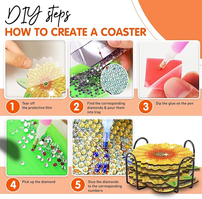 10 pcs Diamond Painting Coasters | Diamond Art Coasters | Sunflower Diamond Art - Image 5