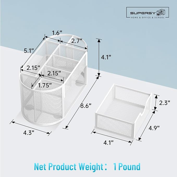 Mesh Desk Organizer with Drawer, 9-Compartment Pen Holder - Image 3