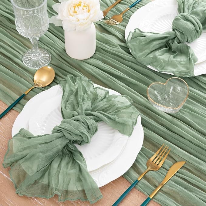 Sage Green Gauze Cheesecloth Table Runner 10ft Boho Rustic Table Decor | - Image 4