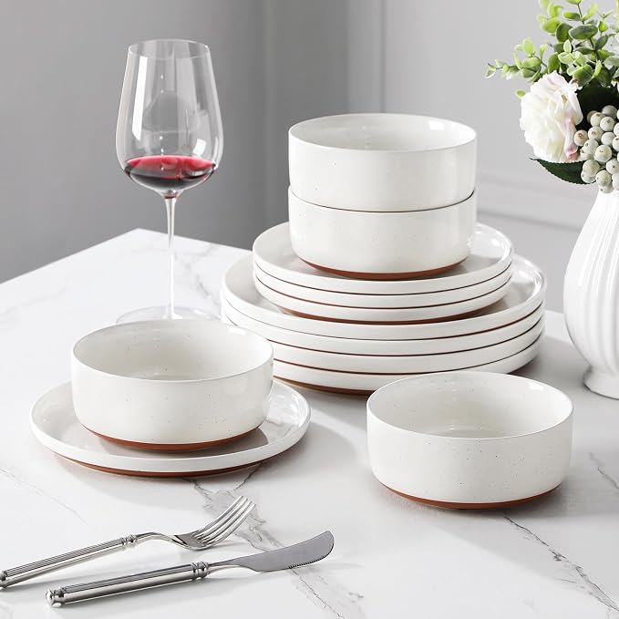 MALACASA Plates and Bowls Sets, 12 Pieces Modern Stoneware Dinnerware Set - Image 7