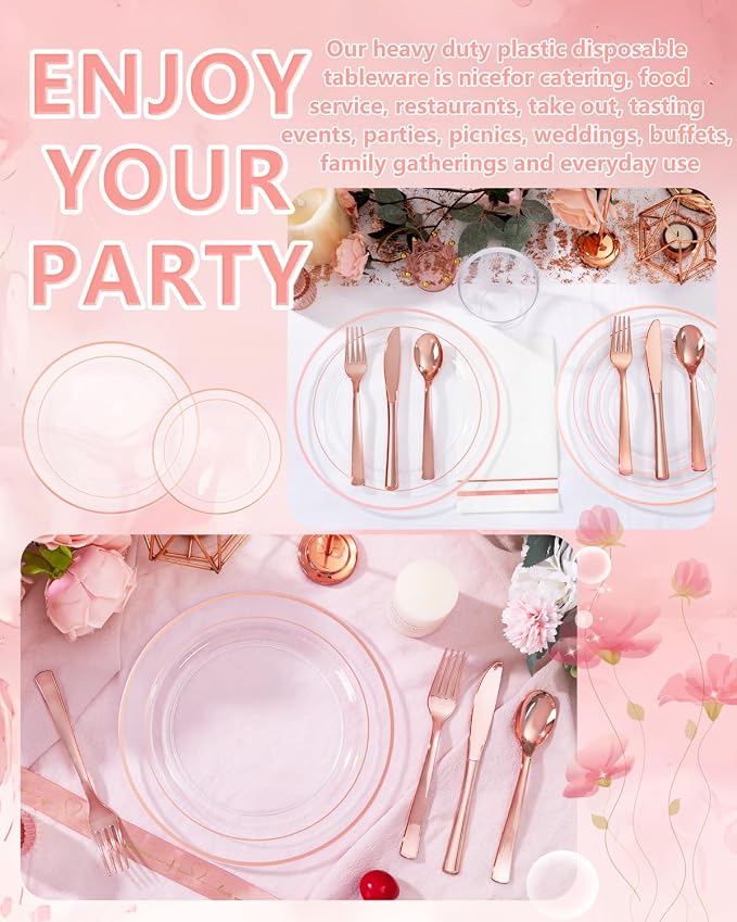 GATHER 700PCS Clear Rose Gold Plastic Plates 100 Guest - Image 6