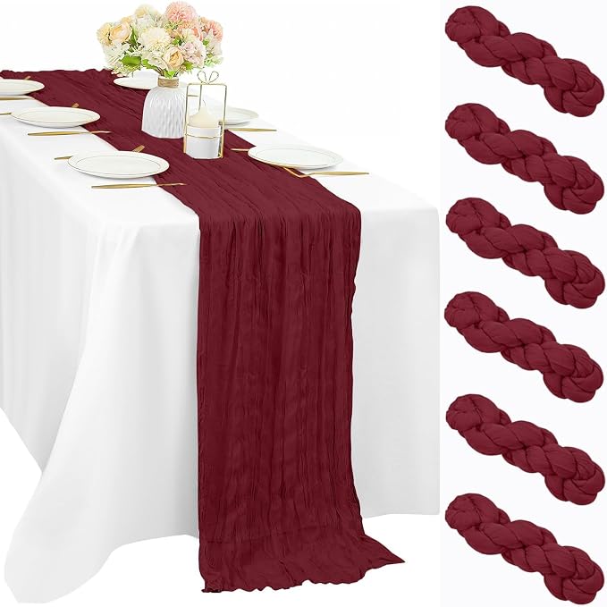 10FT 6 Pcs Burgundy Cheesecloth Table Runner Gauze Fabric Boho Cheese Cloth by Sunnyline