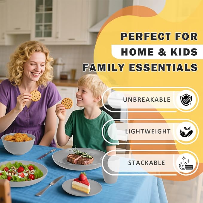 Wheat Straw Dinnerware Sets, Plates and Bowls Sets, Unbreakable Reusable Plates - Image 7