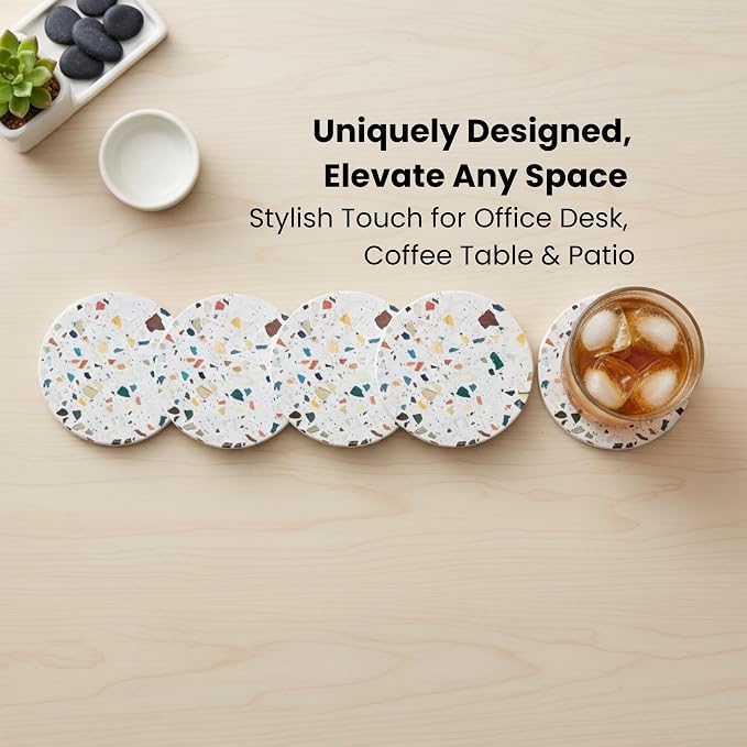 Absorbent Terrazzo Drink Coasters Set of 6 - Image 7