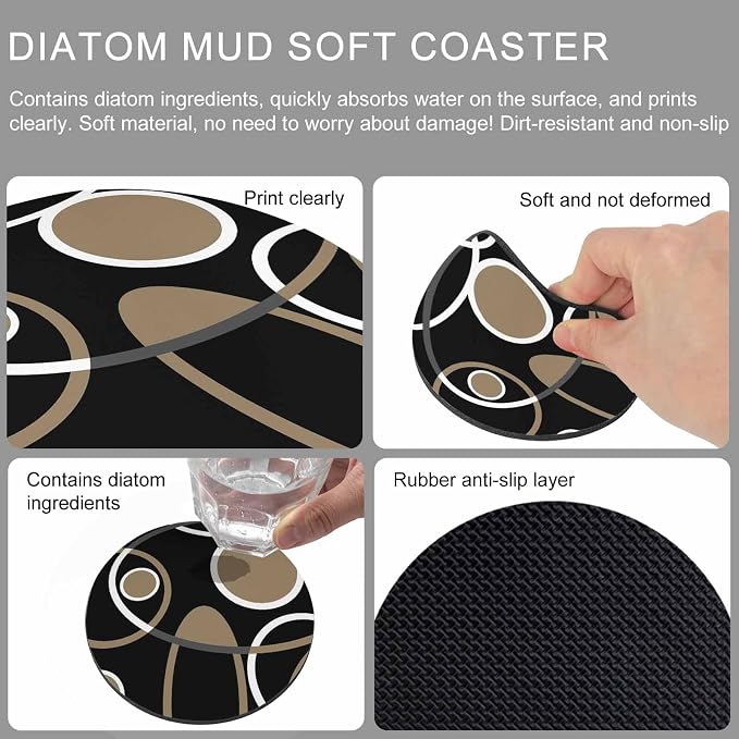 Black Brown Coasters Set of 4, Non-Slip Cup Coaster Mat - Image 9