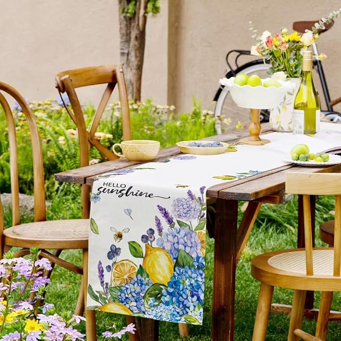 Summer Lemon Table Runner Hydrangeas Burlap Table Runners - Image 8